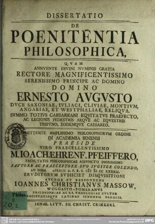 Dissertatio De Poenitentia Philosophica ...