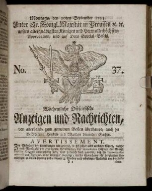 No. 37. Montags, den 10ten September, 1753.