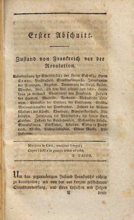 Historische Nachrichten und politische Betrachtungen über die französische Revolution, Erster Band