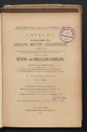 Abt. 1: Münzen und Medaillen der Kaiser und Könige, der Geistlichkeit und der Altfürstlichen Häuser