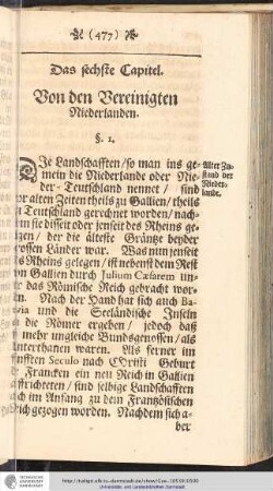 Das VI. Capitel. Von den Vereinigten Niederlanden.