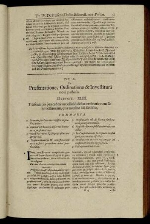 Tit. IV. De Præsentatione, Ordinatione & Investitur novi pastoris.