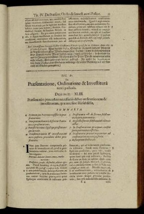 Tit. IV. De Præsentatione, Ordinatione & Investitur novi pastoris.
