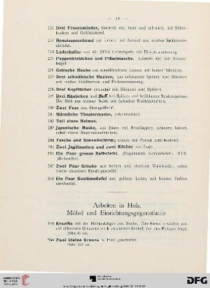 Arbeiten in Holz, Möbel und Einrichtungsgegenstände (Nr. 249-374)