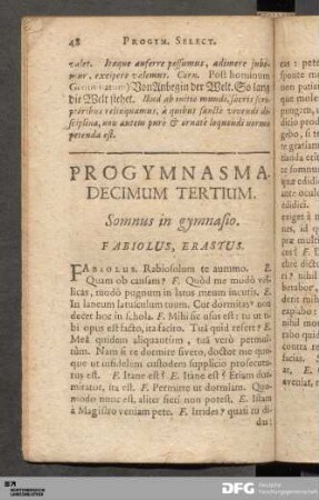 Progymnasma Decimum Tertium. Somnus in gymnasio.