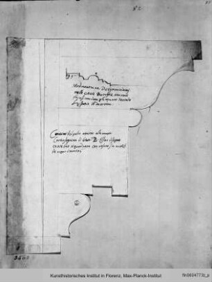 Schablone eines Architekturelements für San Giovannino : Schablone mit handschriftlichen Notizen (recto)