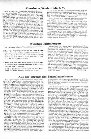 Aus der Sitzung des Zentralausschusses