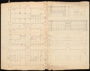 Schloss Vogelsang: Grundriss Keller-, Erd- und Obergeschoss, Vorder- und Seitenansicht, Schnitte, Dachaufsicht