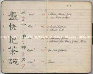 Vokabelheft Chinesisch-Deutsch von einem deutschen Kriegsgefangenen im japanischen Lager Matsuyama - Personenkonvolut