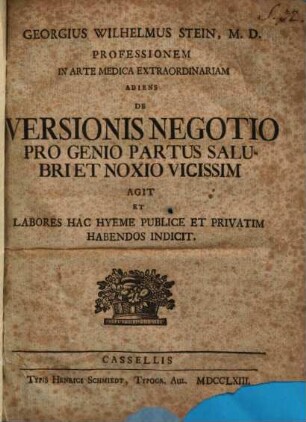 De versionis negotio pro genio partus salubri et noxio vicissim. : Jubilit.-Schrift