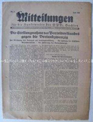Mitteilungsblatt für Funktionäre des Bezirks-Verbandes Sachsen u.a. zur Landtagssitzung