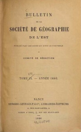 Bulletin de la Société de Géographie de l'Est. [8.] 1886