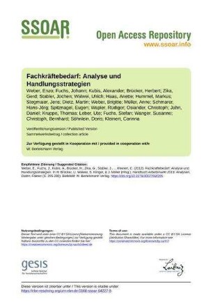 Fachkräftebedarf: Analyse und Handlungsstrategien