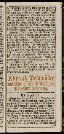 Königl. Pohlnisches und churfl. Sächsis. Ober-Post-Amt in Leipzig