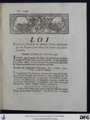 Loi relative aux Certificats de résidence.