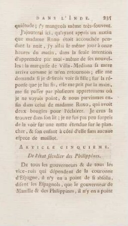 Article cinquieme. De l'état séculier des Philippines