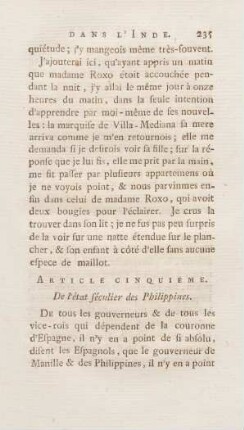 Article cinquieme. De l'état séculier des Philippines