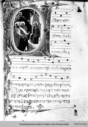 Psalter I : Folio mit vierzeiligen Neumen und historisierter Initiale A: Verkündigung