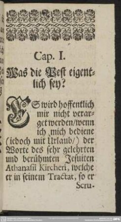 Cap. I. Was die Pest eigentlich sey?