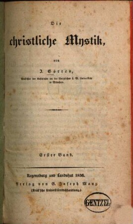 Die christliche Mystik, 1