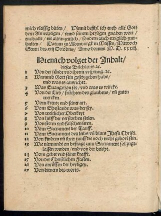 Hienach volget der Inhalt/ dieses Büchleins etc.