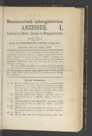 1. 30. Januar 1874