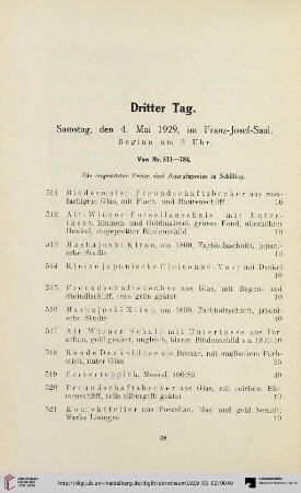 Dritter Tag: Samstag, den 4. Mai 1929 (Nr. 511-784)