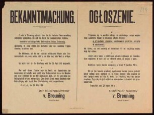 "Bekanntmachung." Aufforderung zur Ablieferung aller der deutschen Heeresverwaltung gehörenden Gegenstände durch die Landeseinwohner (2611)