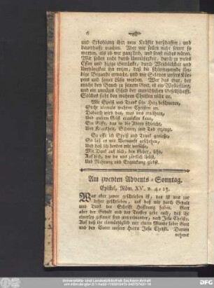 Am zweyten Advents-Sonntag. Epistel, Röm. XV. v. 4 - 13.