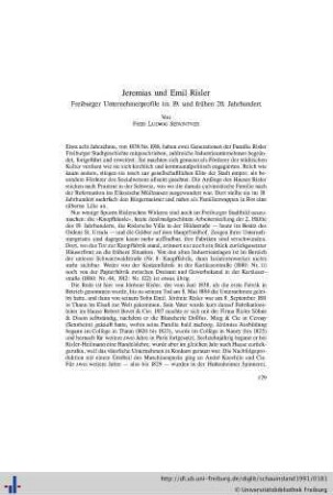 Jeremias und Emil Risler. Freiburger Unternehmerprofile im 19. und frühen 20. Jahrhundert.