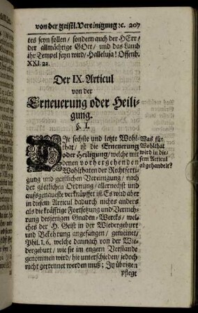 Der IX. Articul von der Erneuerung oder Heiligung