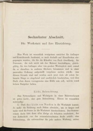 Sechszehnter Abschnitt. Die Werkstatt und ihre Einrichtung.