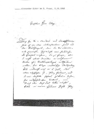 Handschriftlicher Brief von Alexander Ecker an Oscar Fraas