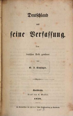 Deutschland und seine Verfassung : Dem Deutschen Volke gewidmet