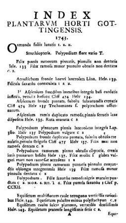 Index Plantarvm Horti Gottingensis.