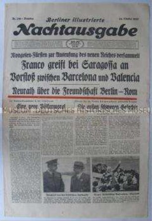 Abendzeitung "Berliner illustrierte Nachtausgabe" zum Bürgerkrieg in Spanien
