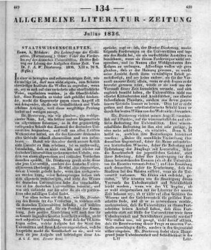 Diesterweg, F. A. W.: Die Lebensfrage der Civilisation. (Fortsetzung.) Oder Ueber das Verderben auf den deutschen Universitäten. Dritter Beitrag zur Lösung der Aufgaben dieser Zeit. Essen: Bädeker 1836