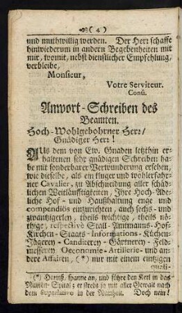 Antwort-Schreiben des Beamten.