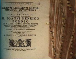 Commentatio de rerum sacrarum Erfordiensium antistitibus