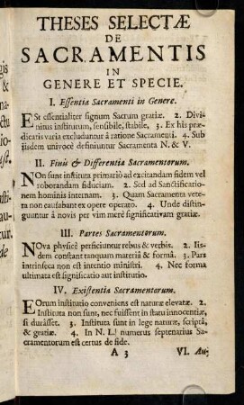5-10, Theses Selectae De Sacramentis In Genere Et Specie.