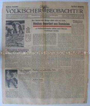 Titelblatt der Tageszeitung "Völkischer Beobachter" u.a. zur Lage in Rumänien nach der Einmarsch der Roten Armee