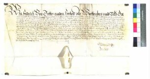 Friederich Herzog zu Württemberg verleiht nach dem Tode von Hans Veit von Wernau (Werdnaw) dessen Sohn Wilhelm von Wernau (Werdnaw), auch zugleich als Träger für seinen Bruder Konrad sowie als Mitvormund seiner Brüder Hans Martin, Georg und Jakob von Wernau (Werdnaw), als Erblehen das Fischwasser zu Pfauhausen (Pfawhausen) am Neckar, das an das Wasser der Thumb von Neuburg (Newburg), württembergischen Erbmarschall, stößt, gegen einen jährlichen Zins von 4 Pfund 7 Schilling.