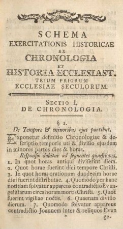 Schema exercitationis historicae ex chronologia et historia ecclesiast.