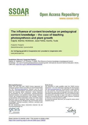 The influence of content knowledge on pedagogical content knowledge – the case of teaching photosynthesis and plant growth