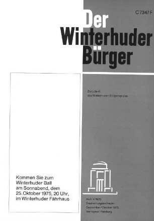 Heft V / 1975 : Zeitschrift des Winterhuder Bürgervereins von 1872 r.V. Heft V / 1975 Erscheinungszeitraum: September/Oktober 1975