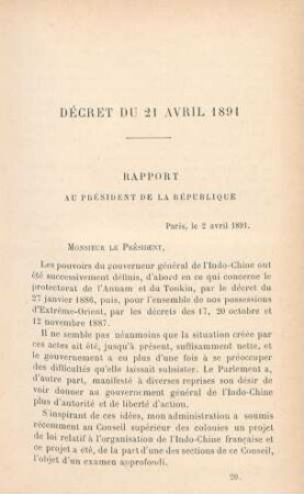 Décret du 21 Avril 1891