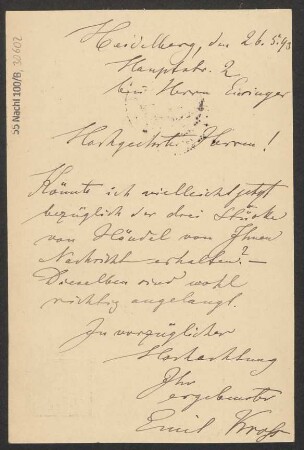 Brief an Maison Schott Editeur  : 05.06.1893
