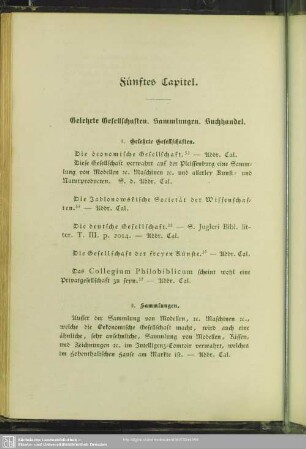 Fünftes Capitel. Gelehrte Gesellschaften. Sammlungen. Buchhandel