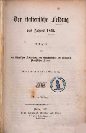 Der italienische Feldzug des Jahres 1859