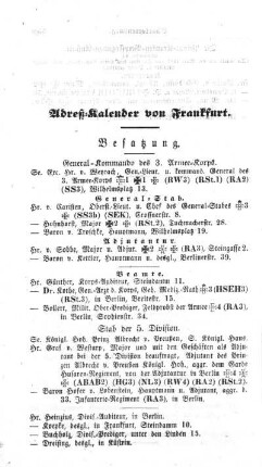 Adreß-Kalender von Frankfurt